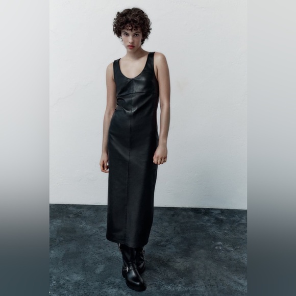 NWT Zara Faux Leather Midi Dress - Picture 5 of 10